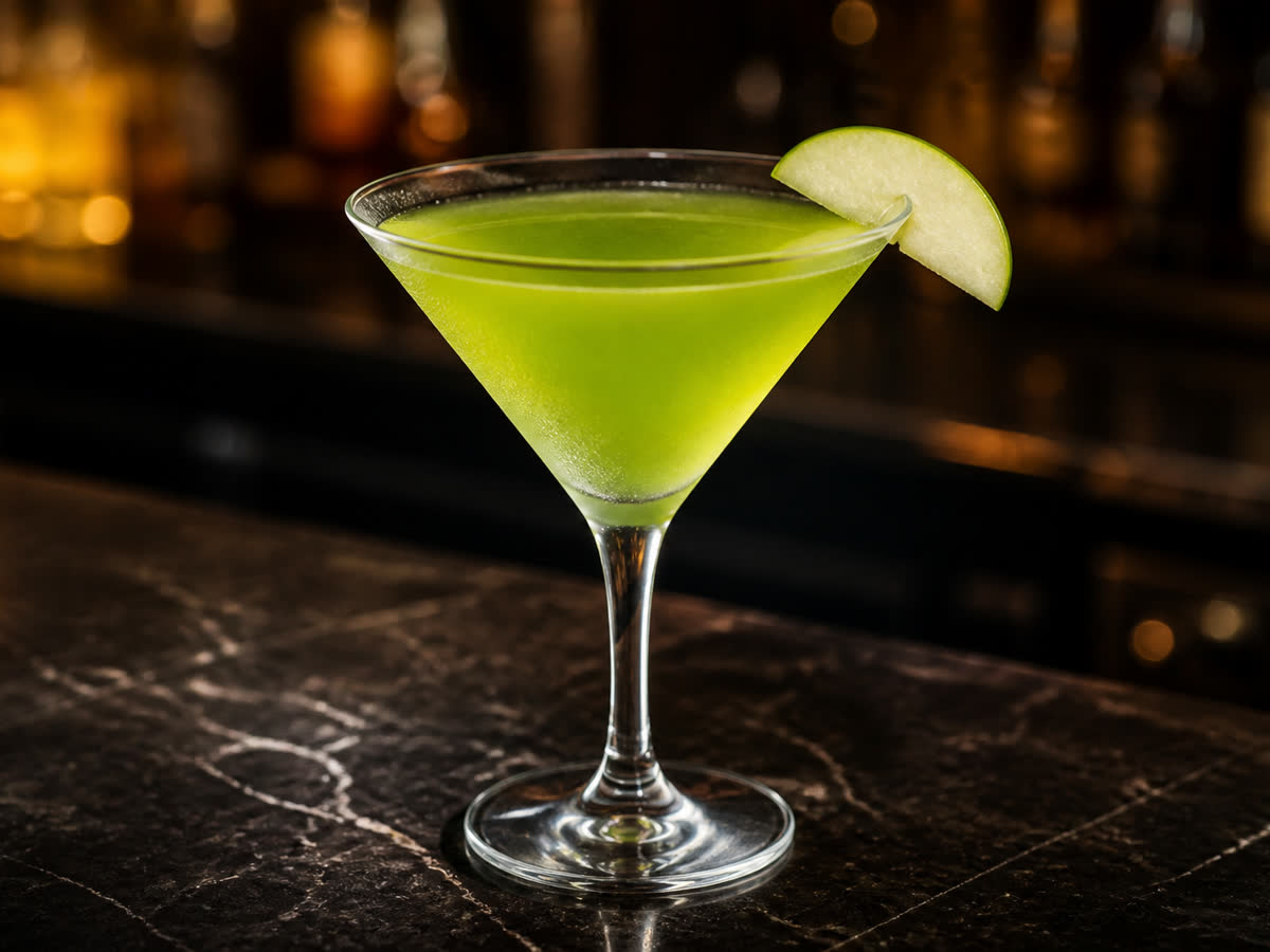Appletini cocktail in a martini glass — Lemon juice