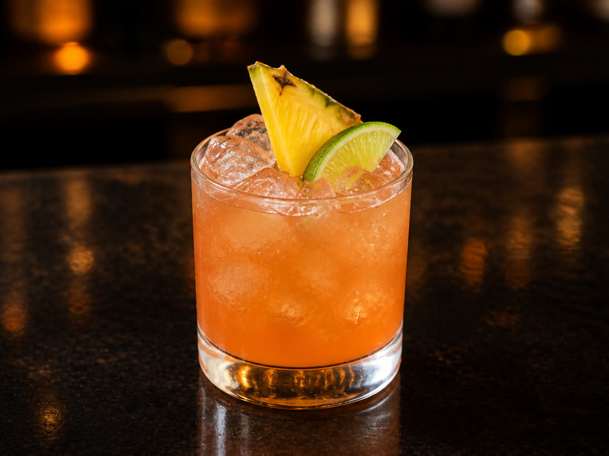 East 8 Hold Up cocktail in a rocks glass — Pineapple juice