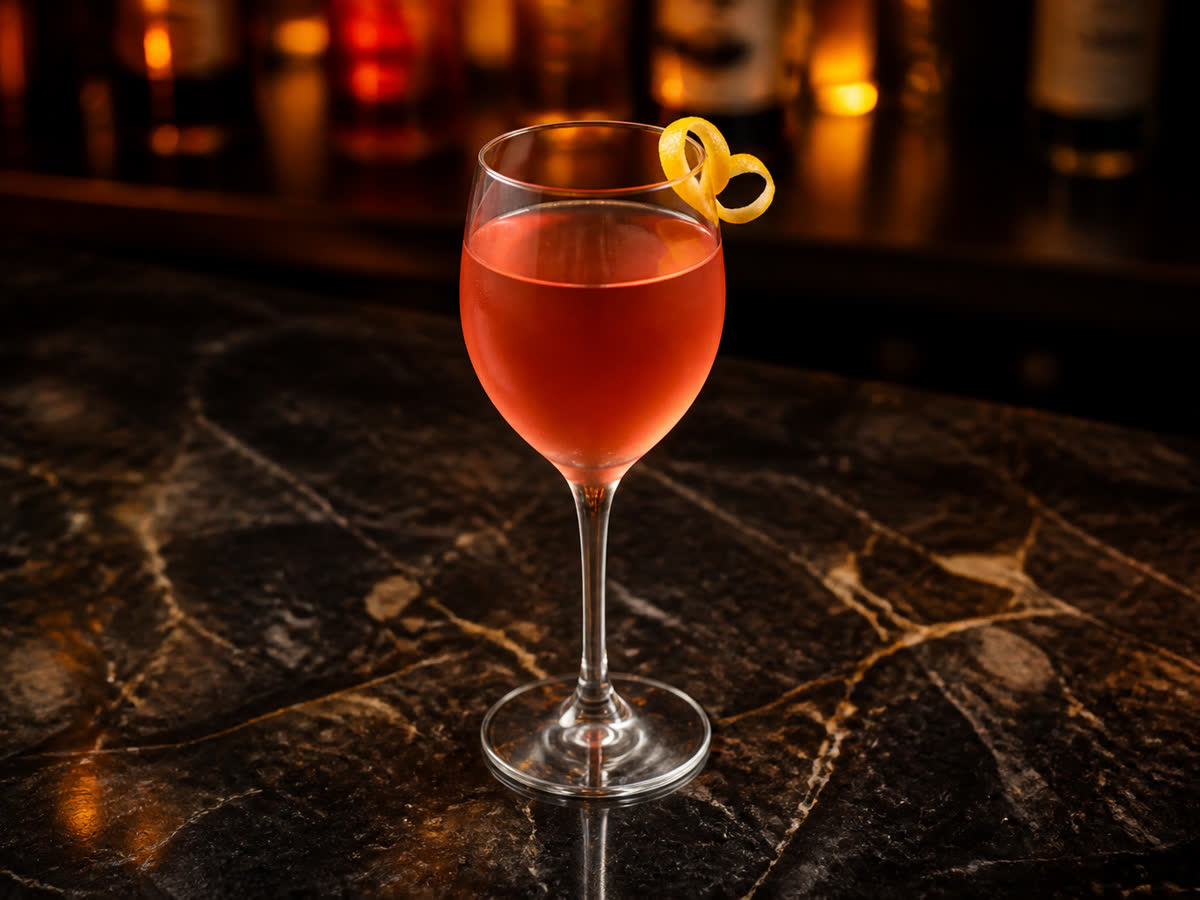 Kir cocktail in a wine glass — Dry white wine