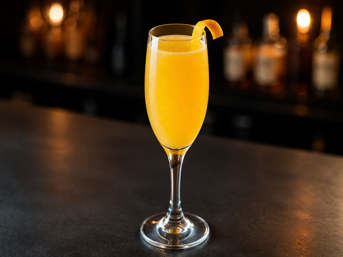 Mimosa cocktail in a flute — Champagne