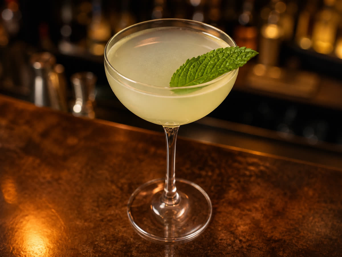 Southside cocktail in a coupe — Lemon juice