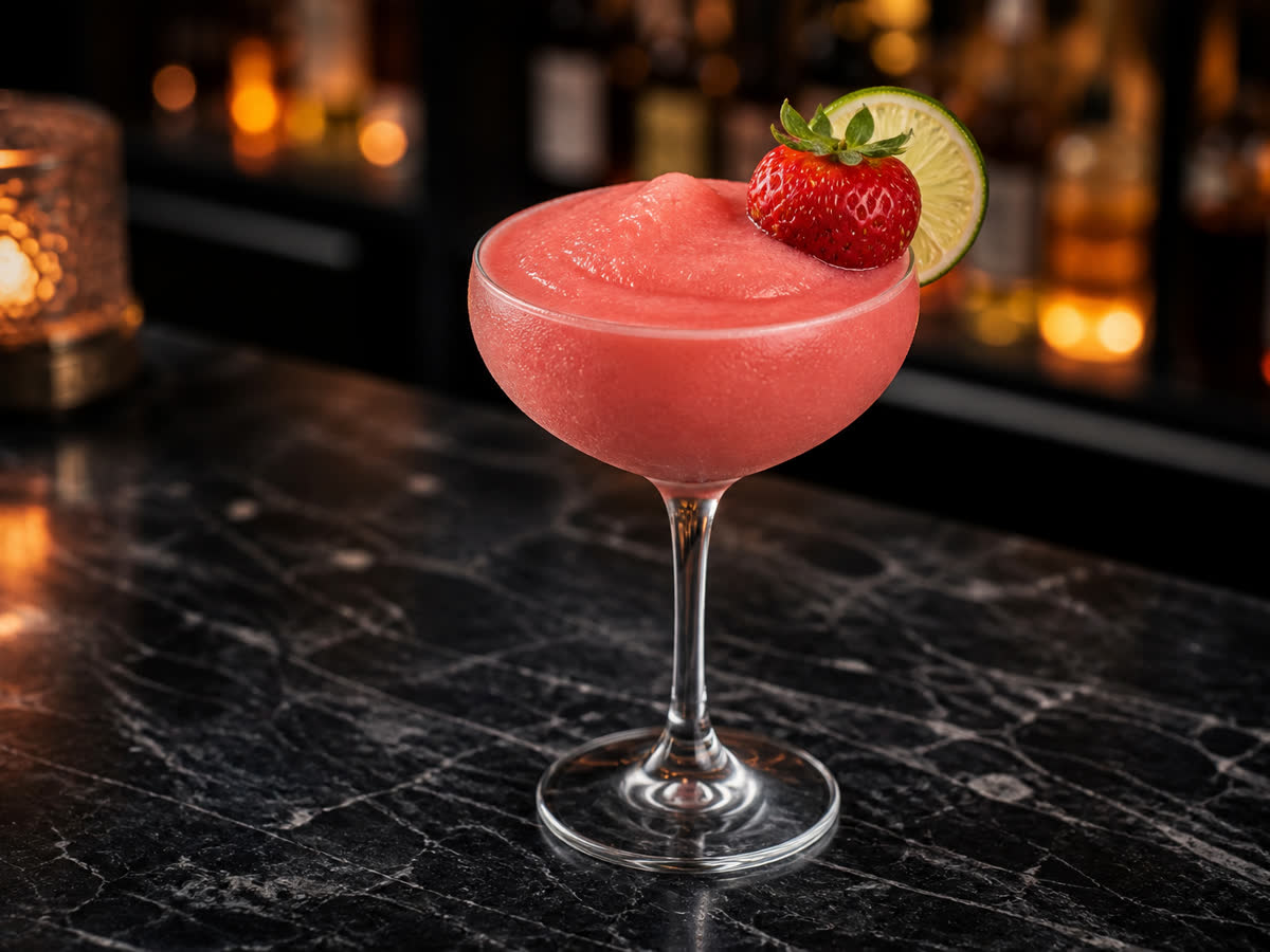 Virgin Strawberry Daiquiri cocktail in a coupe — Lime juice