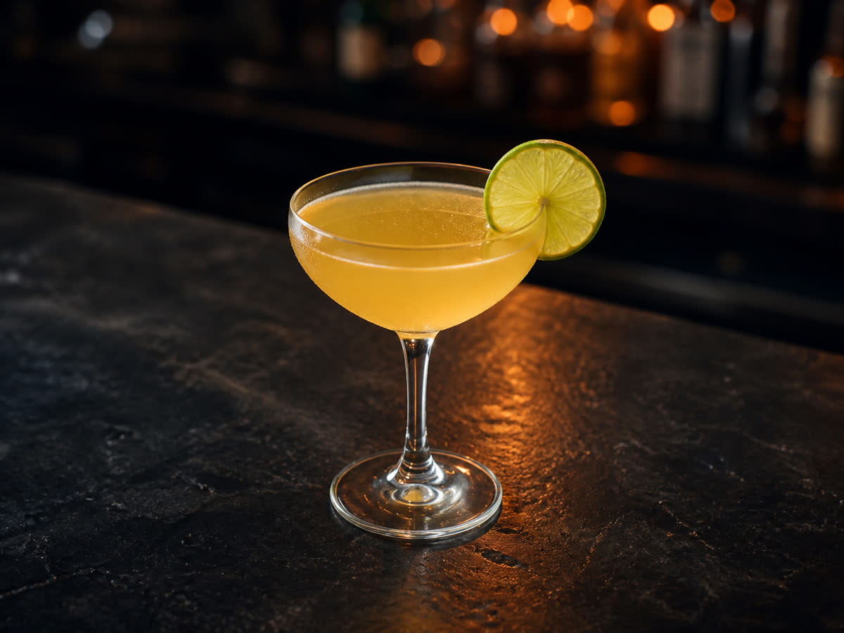 Yellow Bird cocktail in a coupe — Lime juice